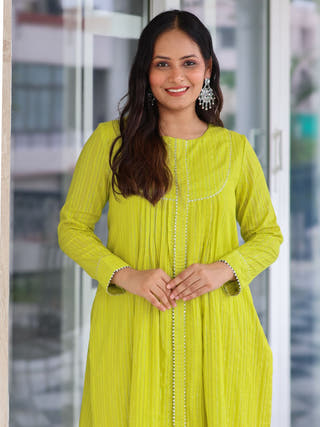 Mohini Lime Cotton Lurex Straight Kurta Set