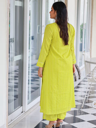 Mohini Lime Cotton Lurex Straight Kurta Set