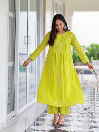 Mohini Lime Cotton Lurex Straight Kurta Set