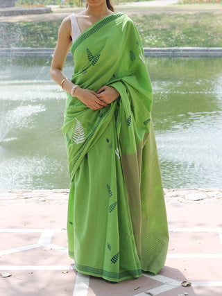 Block Printed Mulmul Saree Green KASIA