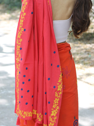 Block Printed Mulmul Saree Summer Orange KASIA