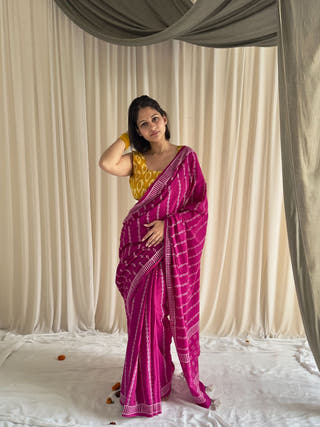 Varkala Rani Pink Hand Block Printed Mulmul Cotton Saree