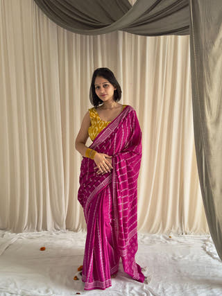 Varkala Rani Pink Hand Block Printed Mulmul Cotton Saree
