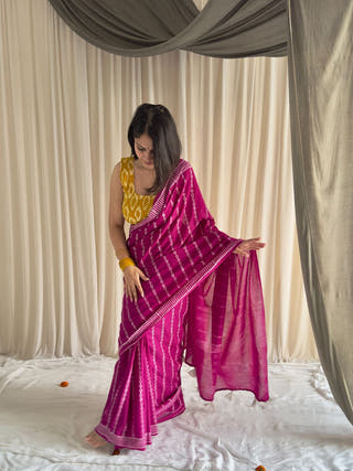 Varkala Rani Pink Hand Block Printed Mulmul Cotton Saree