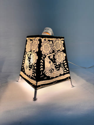 Fish And Floral Table Lamp - Black