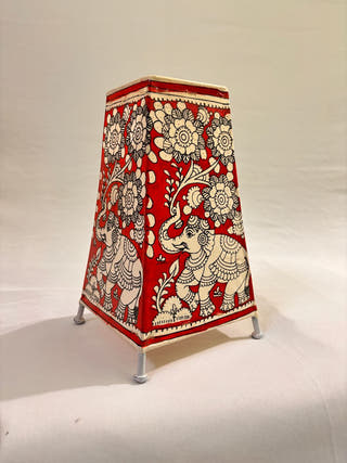 Elephants And Floral Table Lamp - Red