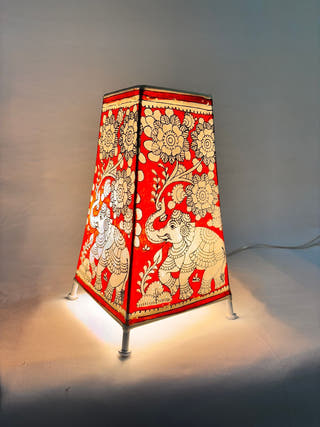Elephants And Floral Table Lamp - Red