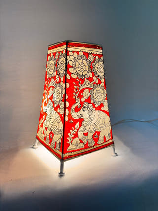Elephants And Floral Table Lamp - Red