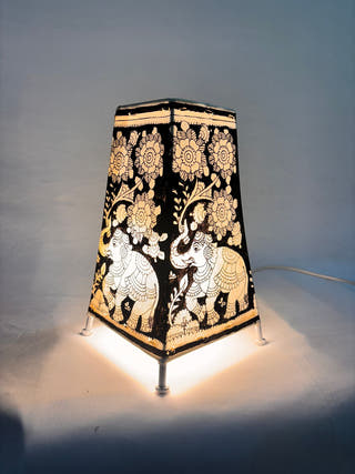 Elephants And Floral Table Lamp - Black