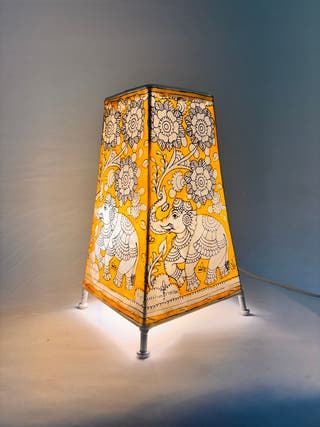 Elephants And Floral Table Lamp - Yellow