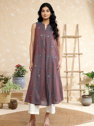 Brown Duo Tone Jamdani Handwoven Soft Cotton Kurta Set