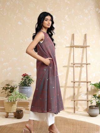 Brown Duo Tone Jamdani Handwoven Soft Cotton Kurta Set