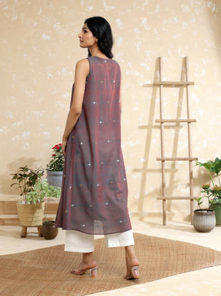 Brown Duo Tone Jamdani Handwoven Soft Cotton Kurta Set