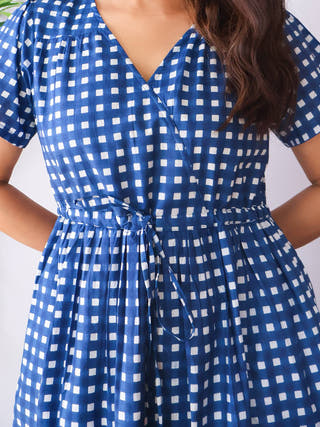 Ira Fit-and-Flare Blue Checkered Dress Sivaka India Blue