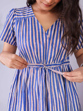 Rhea Striped Fit-and-Flare Cotton Dress Sivaka India White