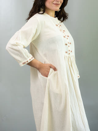 Mirror Work Dress In Off White Moralfibre