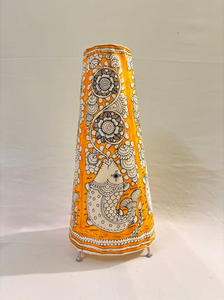 Fish And Floral Tholu Bommalata Table Lamp - Yellow