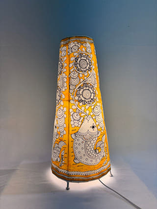 Fish And Floral Tholu Bommalata Table Lamp - Yellow