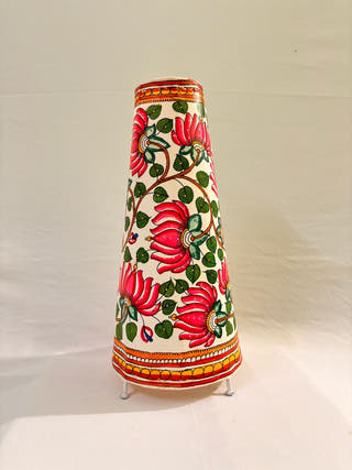 Lotus Hand Painted Leather Table Lamp - Pink