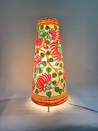 Lotus Hand Painted Leather Table Lamp - Pink