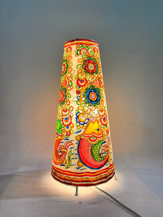 Fish And Floral Tholu Bommalata Table Lamp - Multicolor