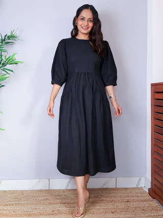 Mira Black Cotton Dress Sivaka India Black