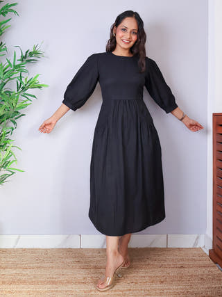 Mira Black Cotton Dress Sivaka India Black
