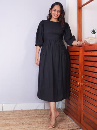 Mira Black Cotton Dress Sivaka India Black