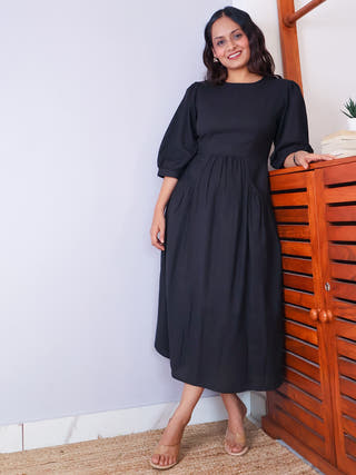 Mira Black Cotton Dress Sivaka India Black