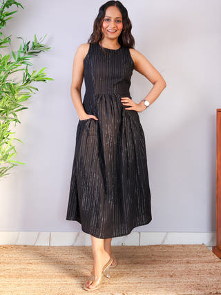 Kashish Fit-and-Flare Black Lurex Dress Sivaka India Black