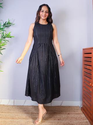 Kashish Fit-and-Flare Black Lurex Dress Sivaka India Black