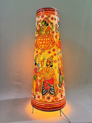 Vishwaroopa Dashavatara Lamp Conical Leather Lamp - Multicolor