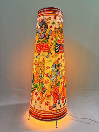Vishwaroopa Dashavatara Lamp Conical Leather Lamp - Multicolor