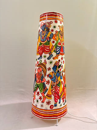 Vishwaroopa Dashavatara Lamp Conical Leather Lamp - Multicolor