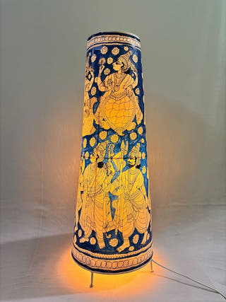 Vishwaroopa Dashavatara Lamp Conical Leather Lamp - Blue