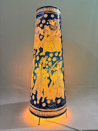 Vishwaroopa Dashavatara Lamp Conical Leather Lamp - Blue