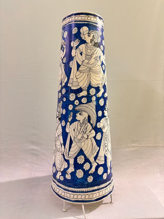 Vishwaroopa Dashavatara Lamp Conical Leather Lamp - Blue