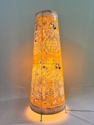 Vishwaroopa Dashavatara Lamp Conical Leather Lamp - Yellow