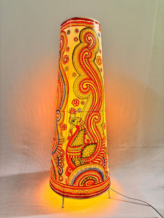 Peacock Paisley Handcrafted Leather Floor Lamp - Multicolor