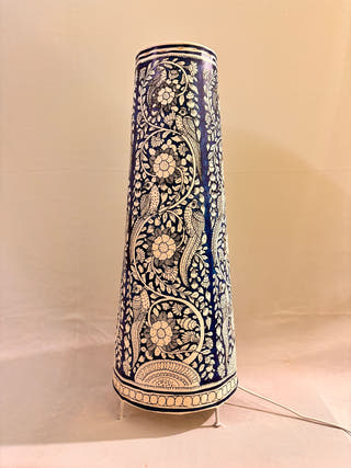 Tholu Bommalata Pakshi Pushpa Heritage Leather Lamp - Blue