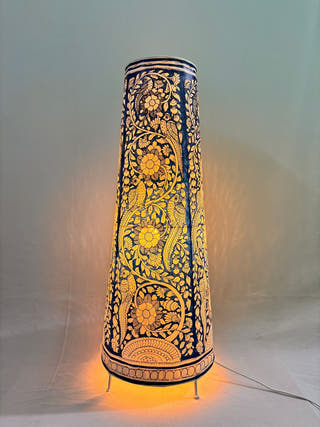 Tholu Bommalata Pakshi Pushpa Heritage Leather Lamp - Blue