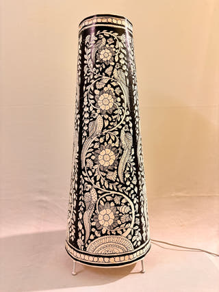 Tholu Bommalata Pakshi Pushpa Heritage Leather Lamp - Black