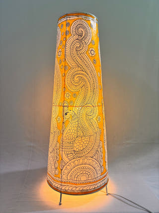 Peacock Paisley Handcrafted Leather Floor Lamp - Yellow