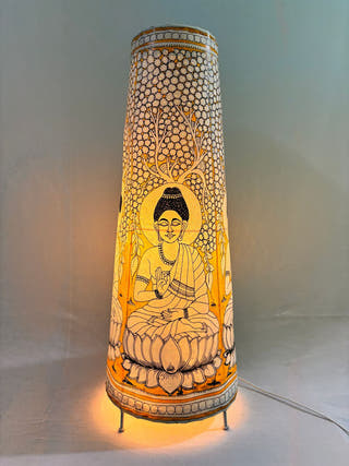 Buddha Hand Painted Floor Lamp - Yellow