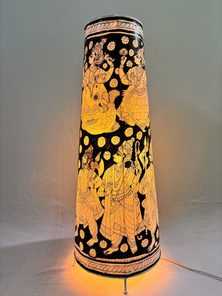 Vishwaroopa Dashavatara Lamp Conical Leather Lamp - Black