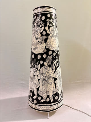 Vishwaroopa Dashavatara Lamp Conical Leather Lamp - Black