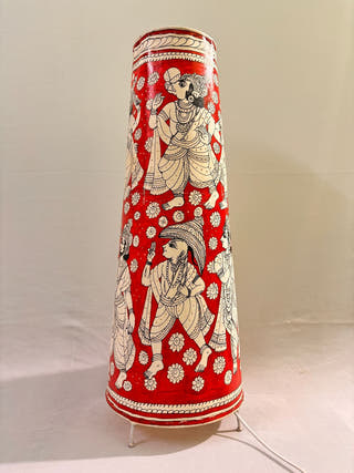 Vishwaroopa Dashavatara Lamp Conical Leather Lamp - Red