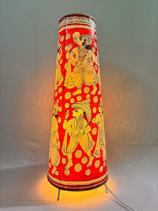 Vishwaroopa Dashavatara Lamp Conical Leather Lamp - Red