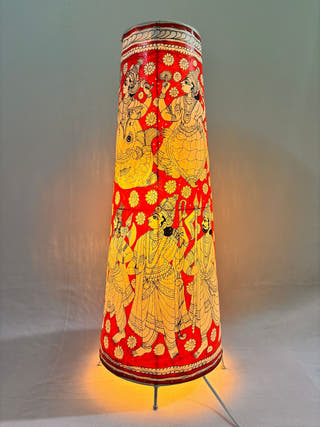 Vishwaroopa Dashavatara Lamp Conical Leather Lamp - Red