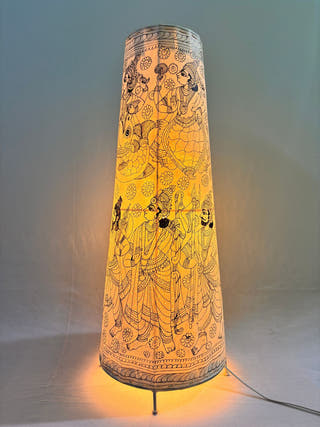 Vishwaroopa Dashavatara Lamp Conical Leather Lamp - White